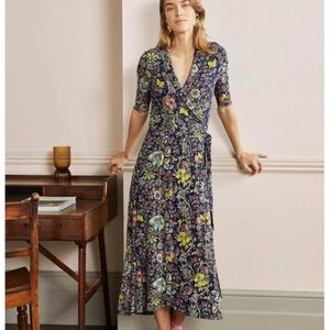 Boden Lavinia Jersey Wrap Maxi Dress Sz 6 in Navy Tropic Meadow